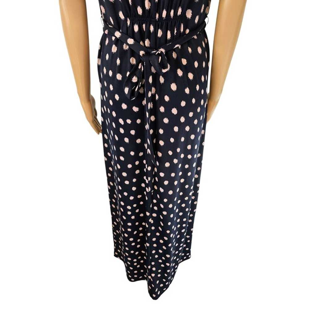 Nina Leonard Dark Blue White Polka Dot V-Neck Ruc… - image 2