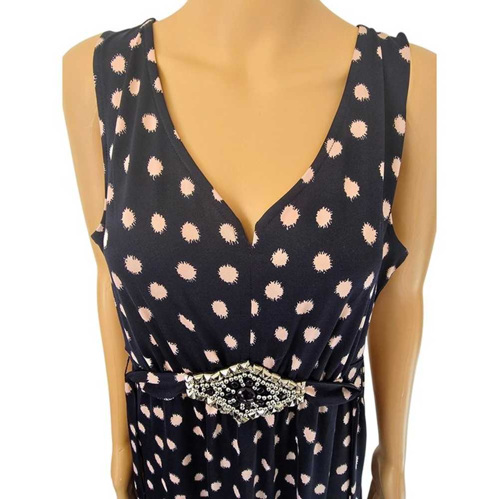 Nina Leonard Dark Blue White Polka Dot V-Neck Ruc… - image 6