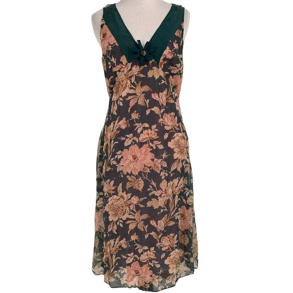 Anthropologie Odille Floral V-Neck Silk Dress Siz… - image 1