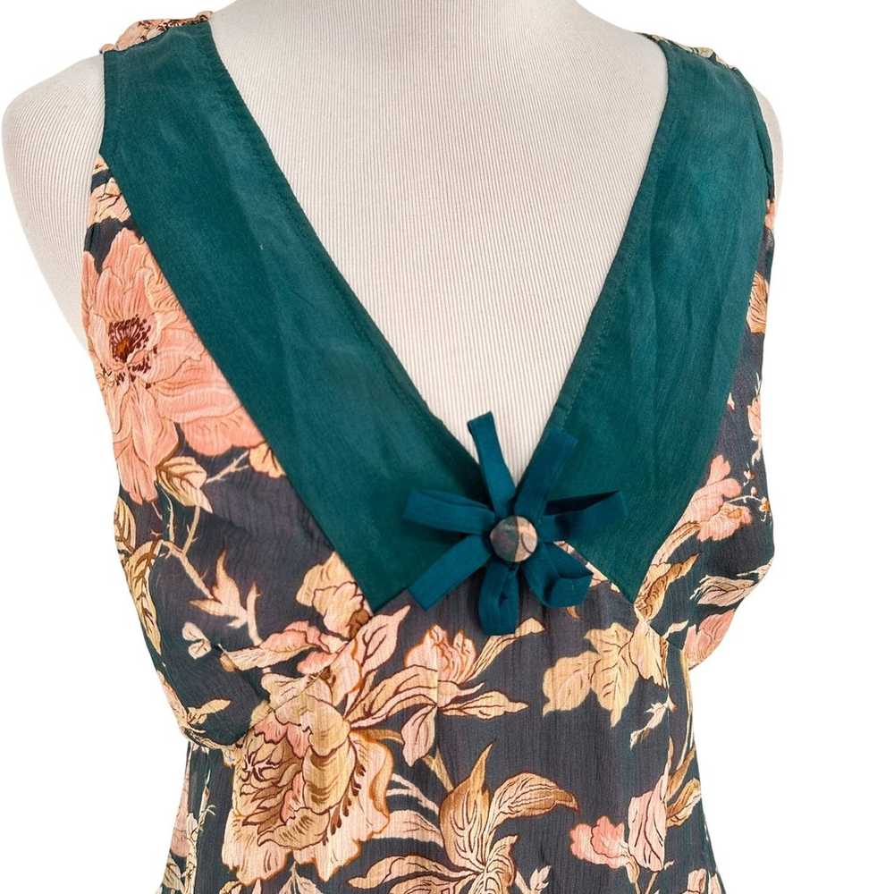 Anthropologie Odille Floral V-Neck Silk Dress Siz… - image 2