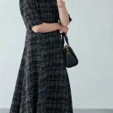 Nostalgia Tweed Flare Dress - Black Gray Check - … - image 1