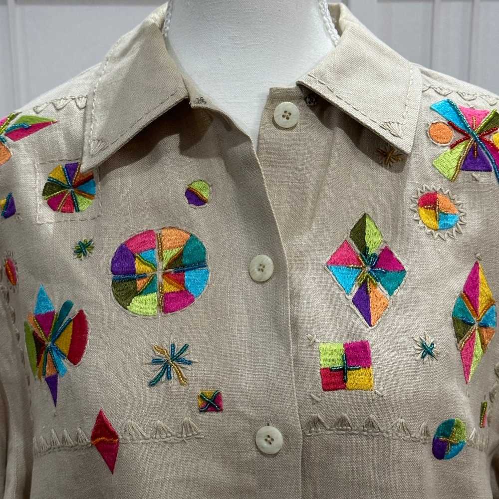 Vintage IB Diffusion Linen Embroidered Beaded Shi… - image 2