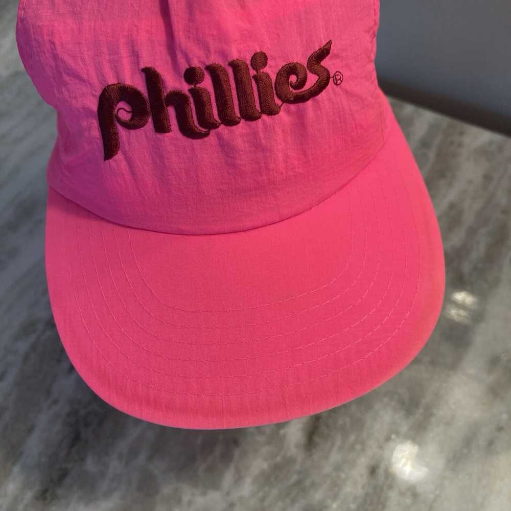 Rare Rare Vtg Phillies Hot Pink Nylon Snap Back H… - image 4