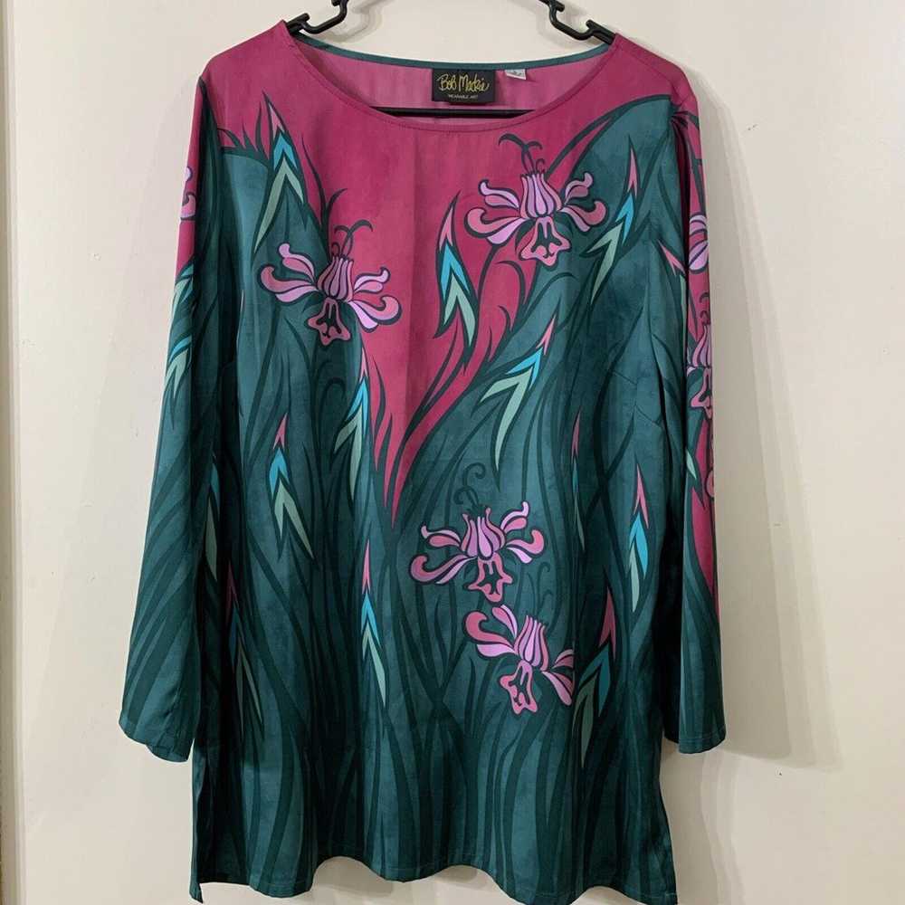 VTG Bob Mackie Wearable Art Top Womens Sz L Green… - image 1