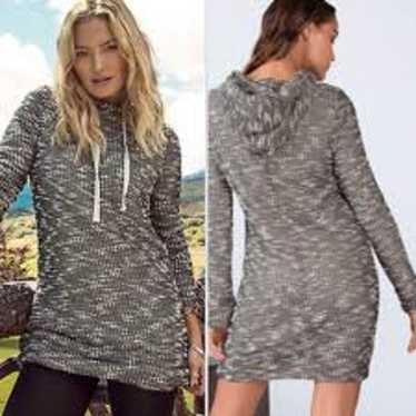 Fabletics Yukon Knit Sweater Dress Gray White Hood