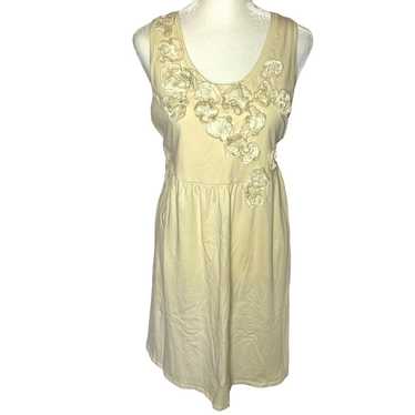 Garnet Hill Tan Cream Flower Embroidered Sleevele… - image 1