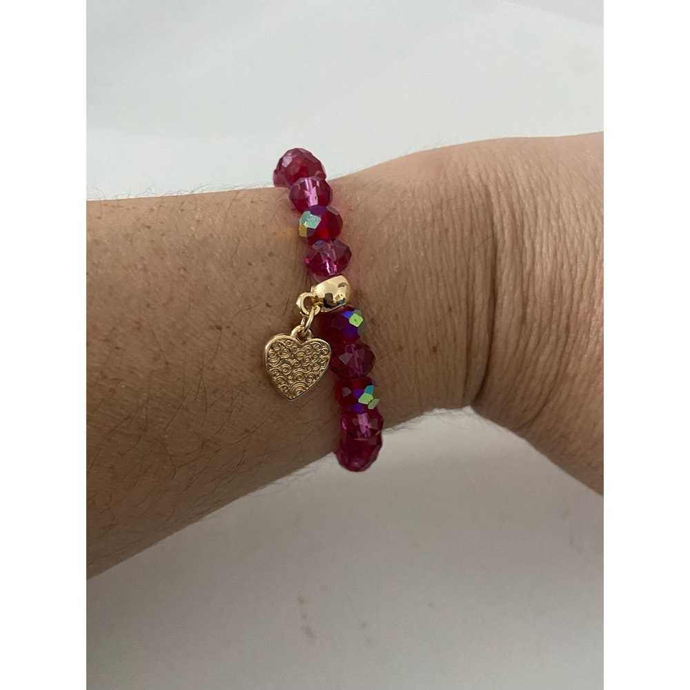 Vintage Red glass bead bracelet with heart charm - image 1