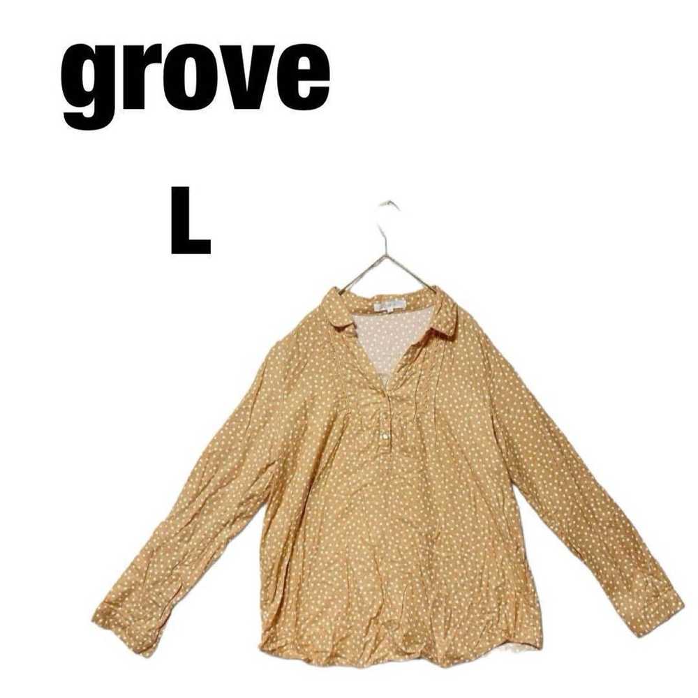 k67【grove】Long Sleeve Blouse Dot Ruffle Blouse Po… - image 1