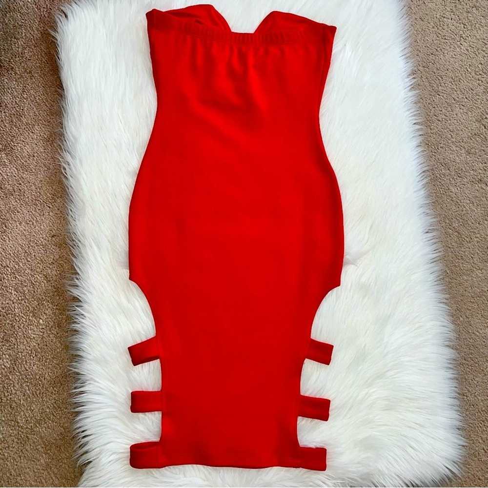 Sarah La Strapless Bodycon Cut Out Dress Red Small - image 4