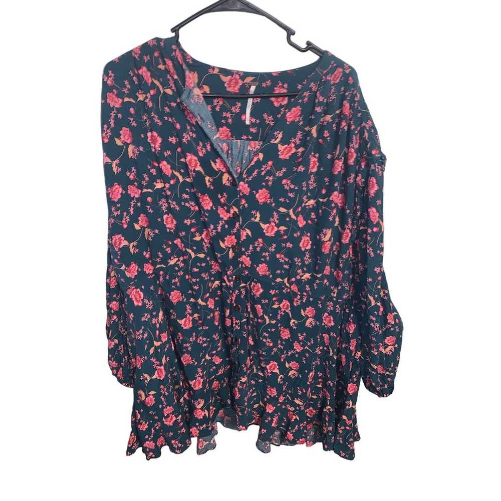 Free people green floral boho mini dress size sma… - image 1