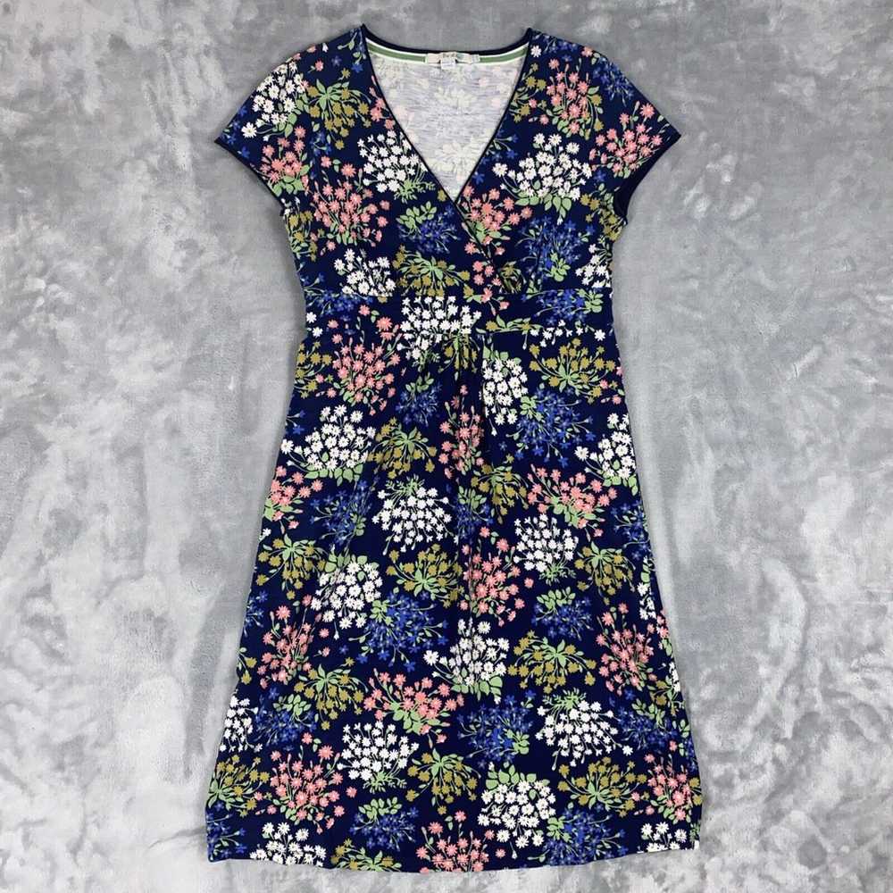 Boden Size 6R Casual Jersey Dress Navy Blue Flora… - image 1