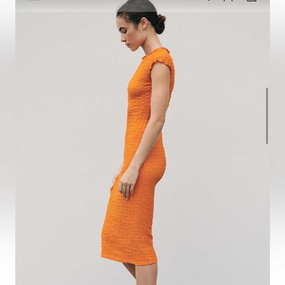 Zara orange ruched midi dress medium - image 3