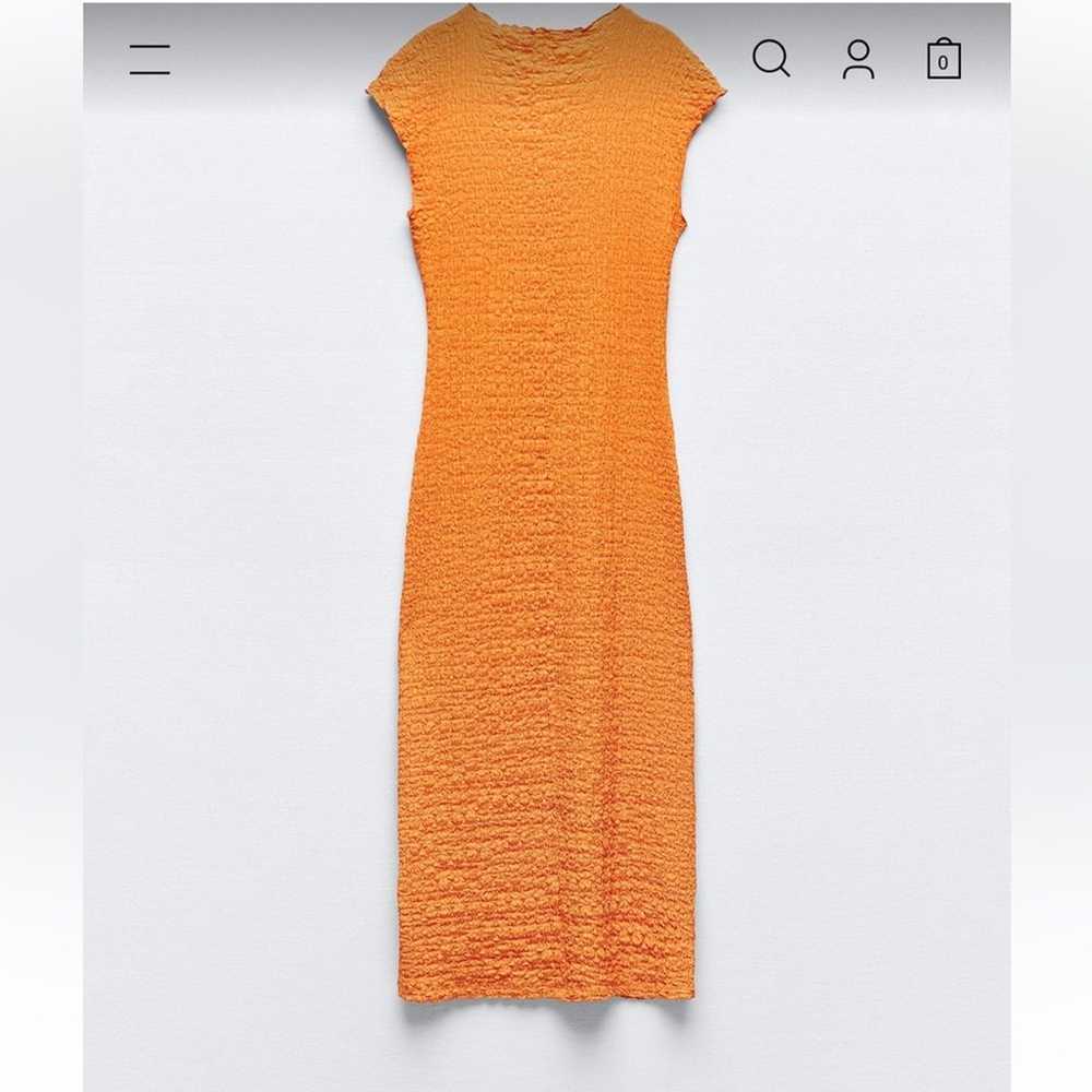 Zara orange ruched midi dress medium - image 4