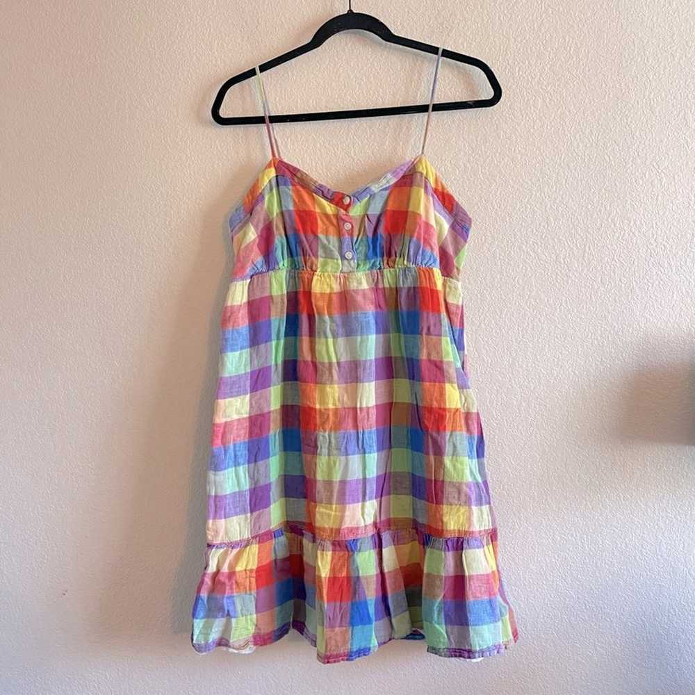 Y2K Old Navy Rainbow Plaid Patchwork Babydoll Min… - image 1