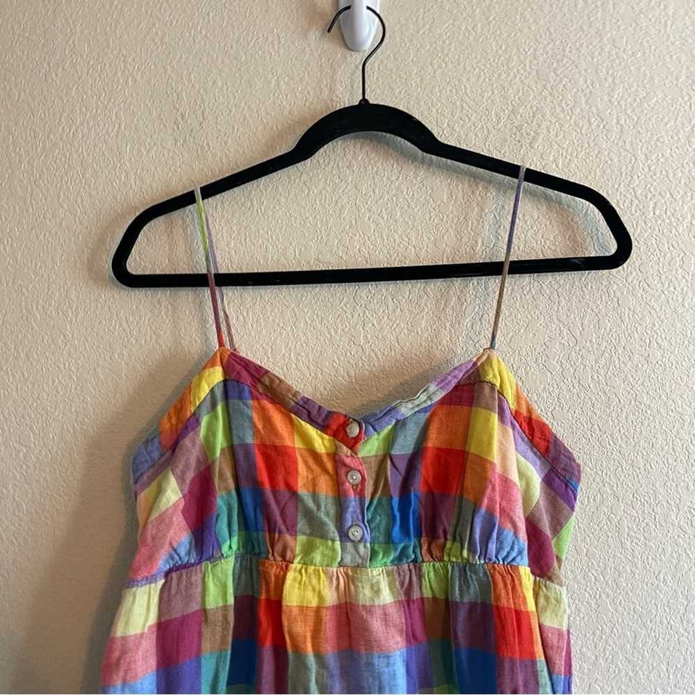 Y2K Old Navy Rainbow Plaid Patchwork Babydoll Min… - image 4