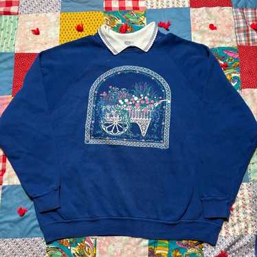 Vintage 1990s bright blue grandma sweatshirt, coll