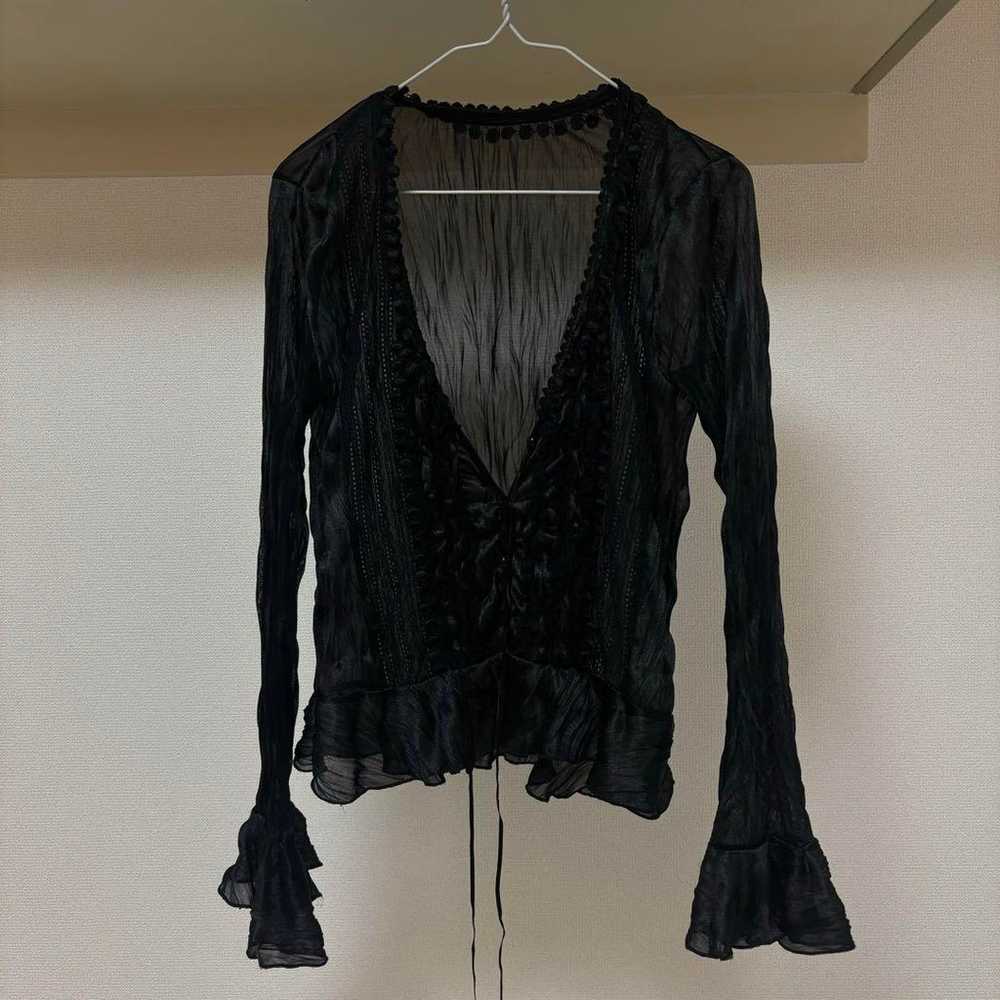 Black chiffon material sleeve flare cardigan fair… - image 1