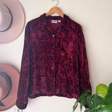 Vintage CHICOS silk crushed Velvet button down to… - image 1