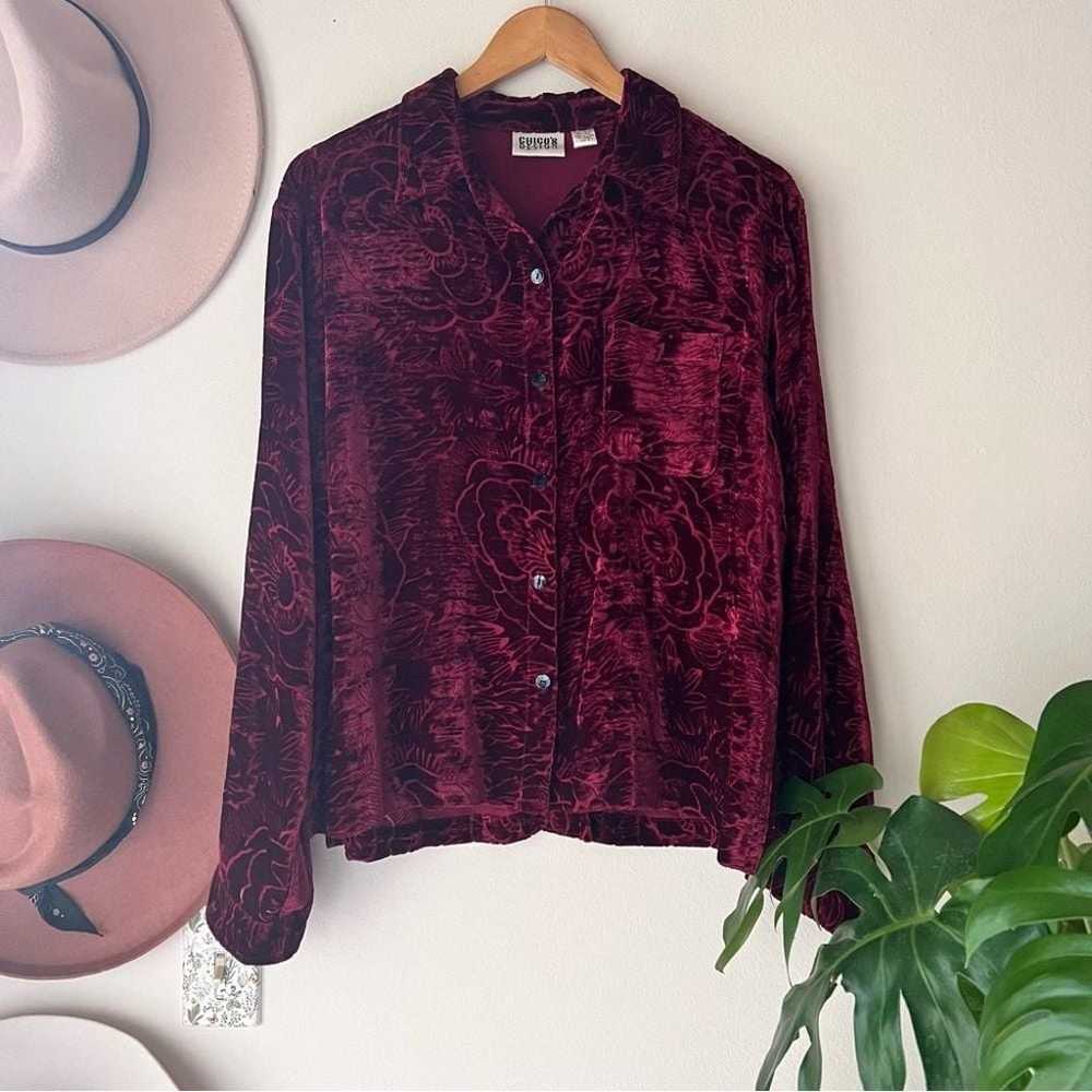 Vintage CHICOS silk crushed Velvet button down to… - image 3