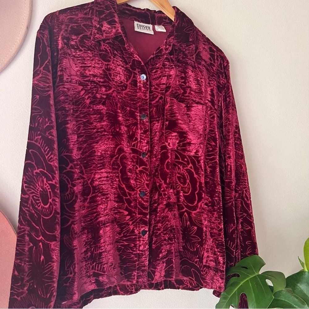 Vintage CHICOS silk crushed Velvet button down to… - image 4