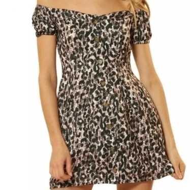 Red Carter Off Shoulder Animal Print Small Satin F