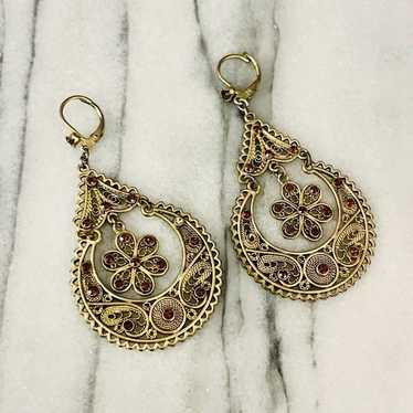 Vintage Vintage Ornate Chandelier Earrings Gold T… - image 1