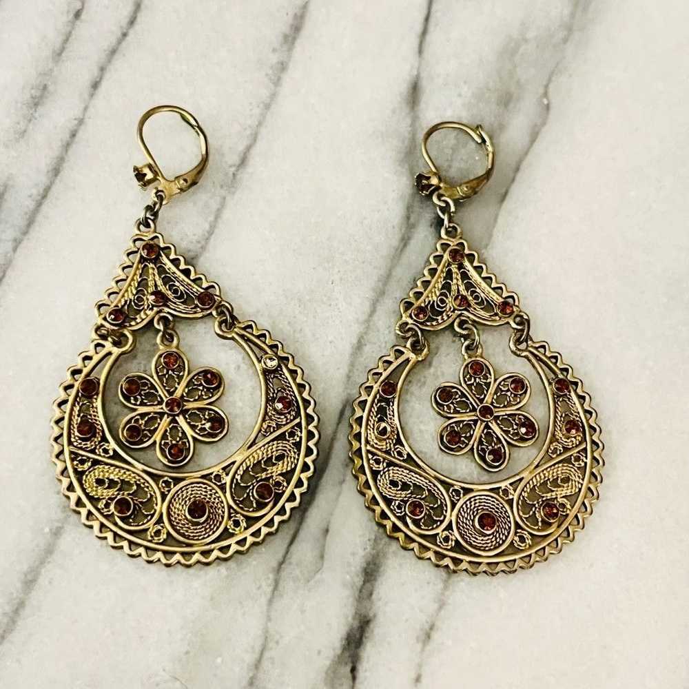 Vintage Vintage Ornate Chandelier Earrings Gold T… - image 2