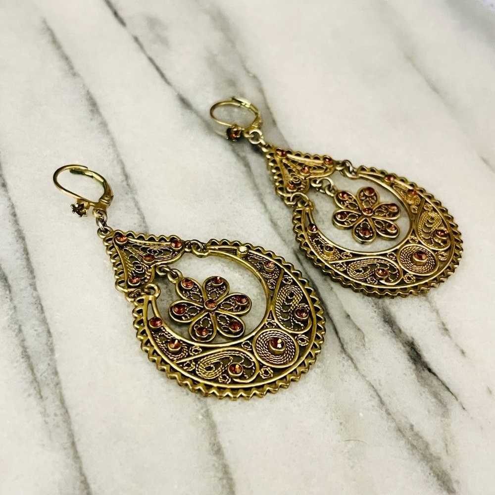 Vintage Vintage Ornate Chandelier Earrings Gold T… - image 3