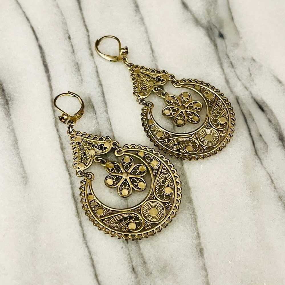 Vintage Vintage Ornate Chandelier Earrings Gold T… - image 4