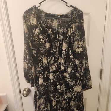 Aakaa Black Floral Print Long Sleeve Dress Midi S… - image 1