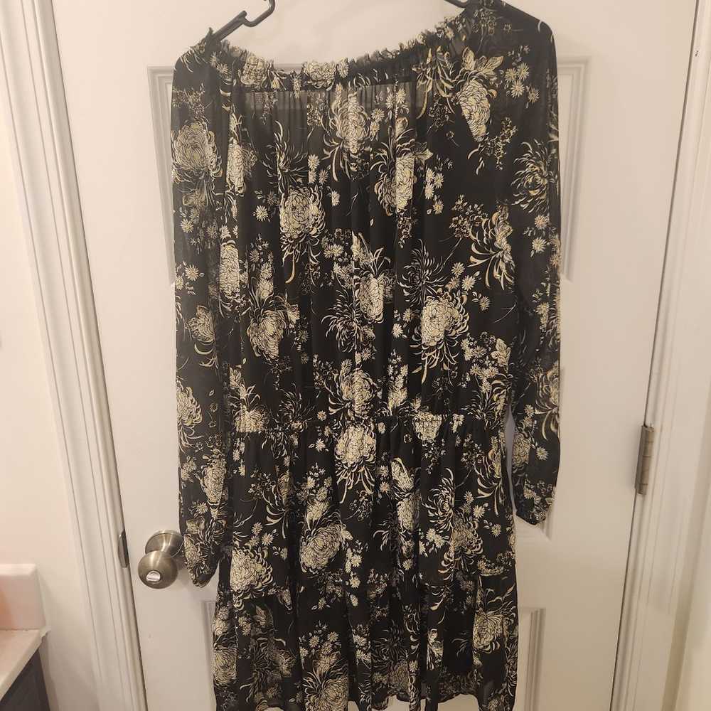 Aakaa Black Floral Print Long Sleeve Dress Midi S… - image 3