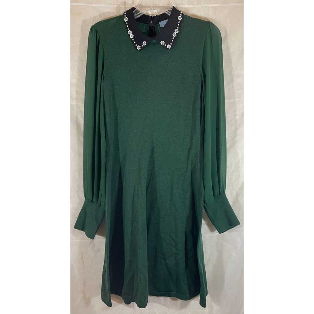 CeCe Elegant Green Long Sleeve Dress Embellished … - image 1