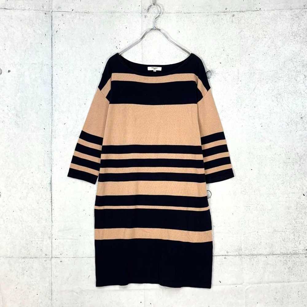 ♡【Natural Beauty】M Beige Navy Striped Knit Dress - image 1