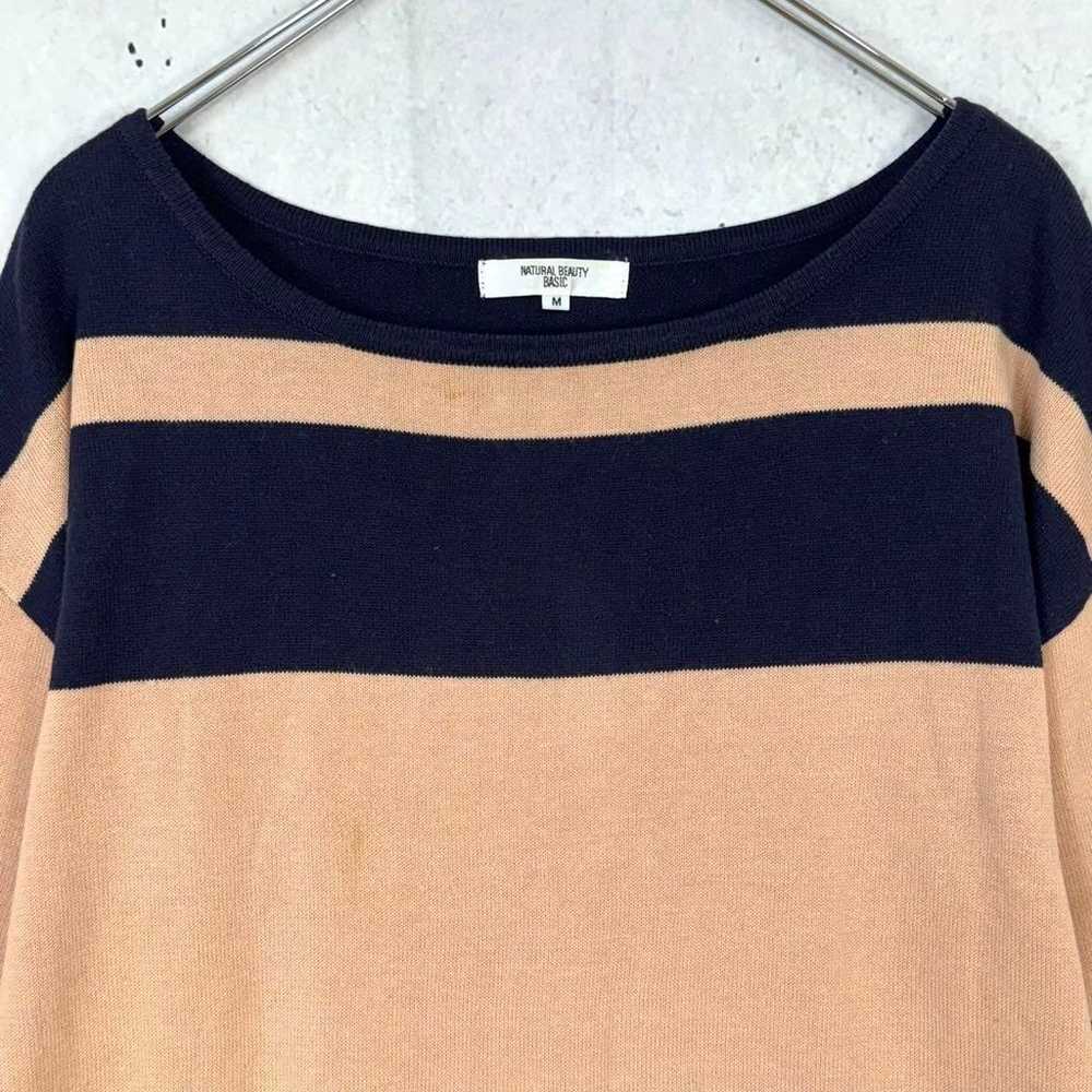 ♡【Natural Beauty】M Beige Navy Striped Knit Dress - image 2