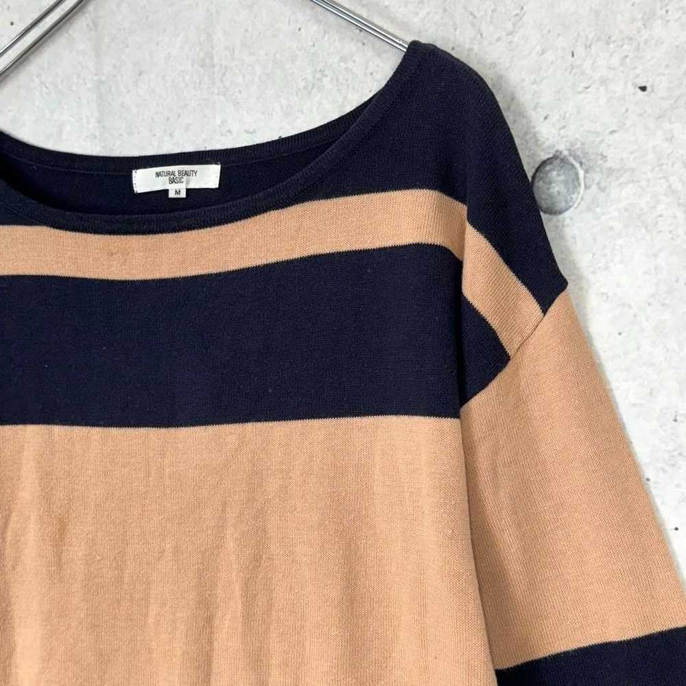 ♡【Natural Beauty】M Beige Navy Striped Knit Dress - image 3