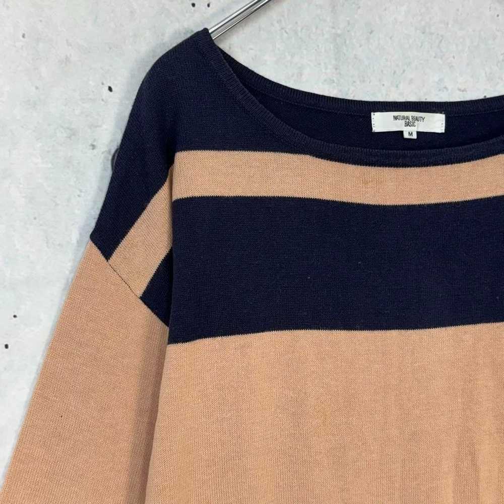 ♡【Natural Beauty】M Beige Navy Striped Knit Dress - image 4