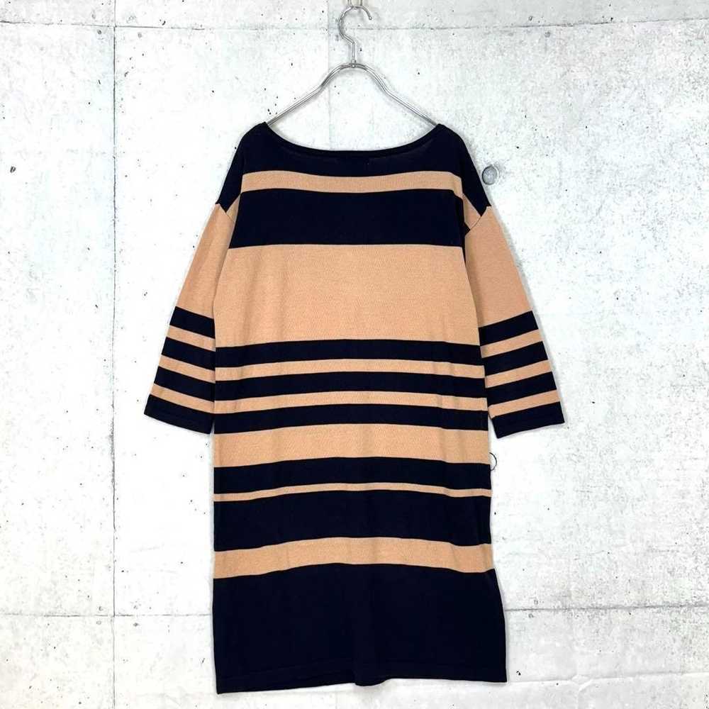 ♡【Natural Beauty】M Beige Navy Striped Knit Dress - image 6