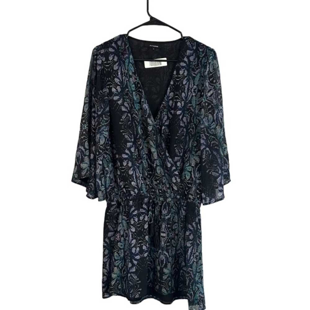 Olivaceous Black Multicolor Floral Wrap V-Neck Ki… - image 1