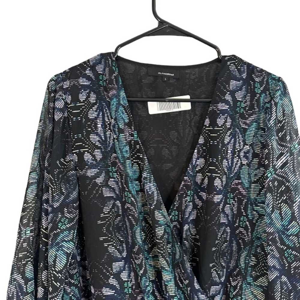 Olivaceous Black Multicolor Floral Wrap V-Neck Ki… - image 3