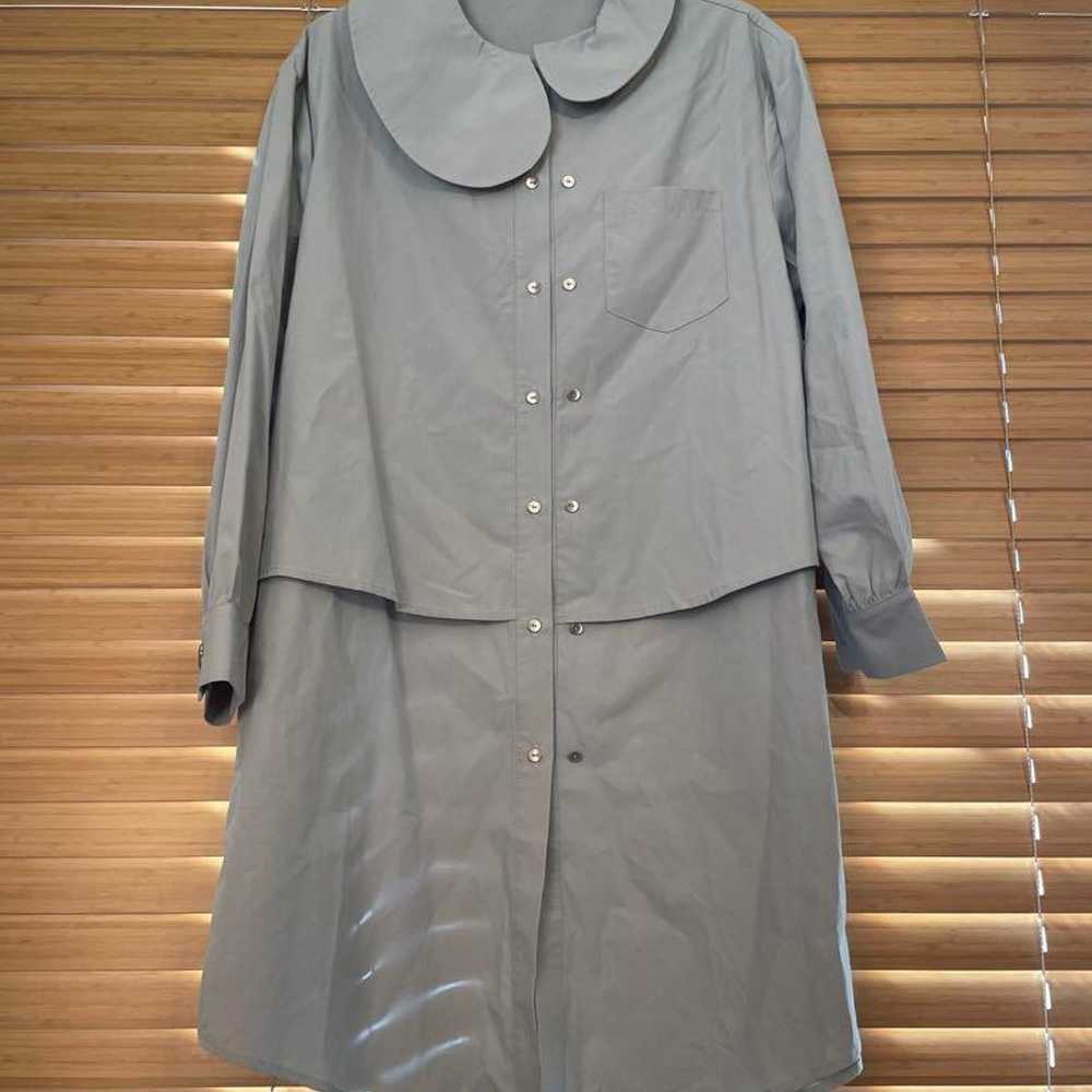 Gray large collar long sleeve deformed shirt dress - image 1