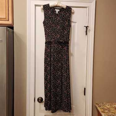 Talbots Long Black Ditsy Floral Sleeveless Belted… - image 1