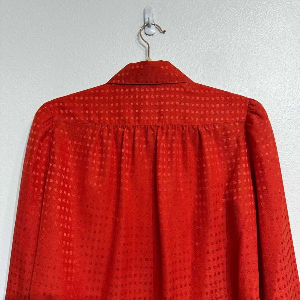 St. John Red Houndstooth Silk Button Down Blouse … - image 7