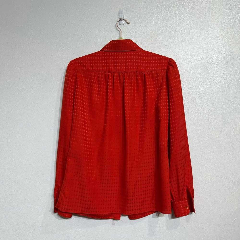 St. John Red Houndstooth Silk Button Down Blouse … - image 8