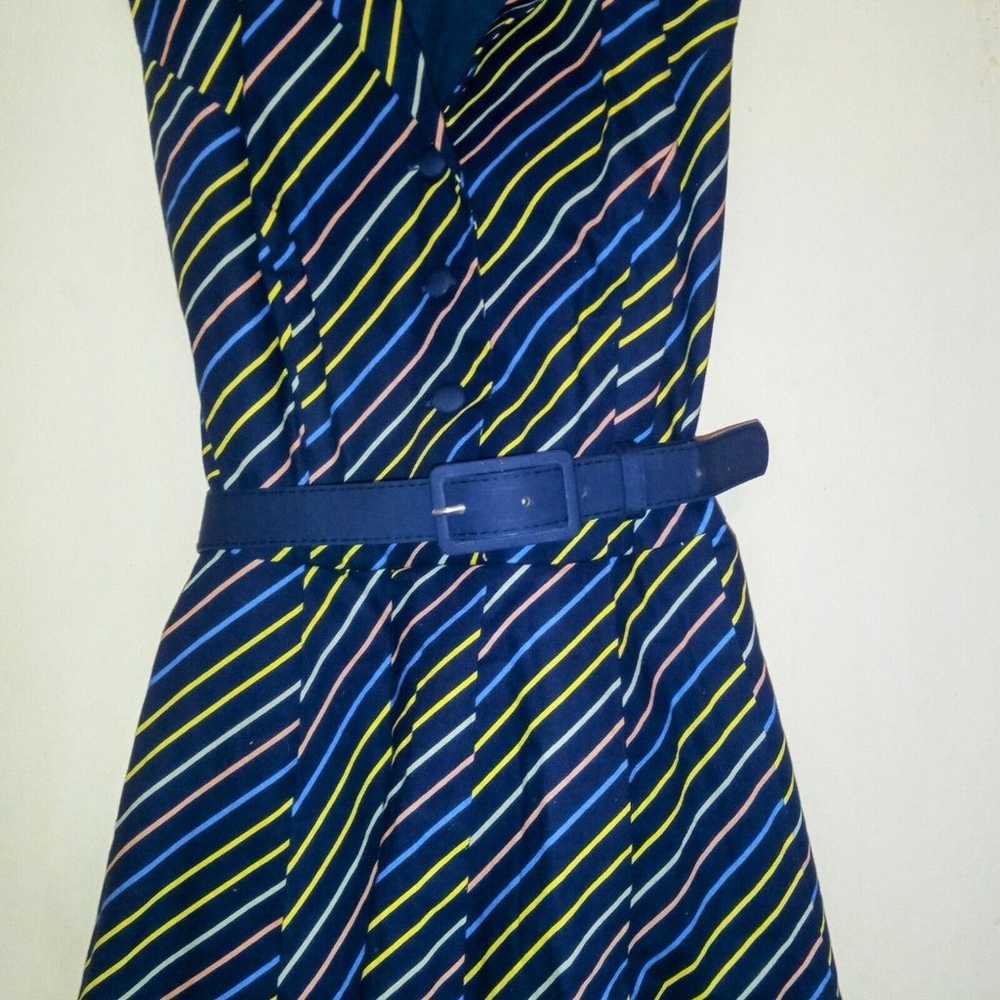 ModCloth Striped Collared Sleeveless Fit N Flare … - image 4