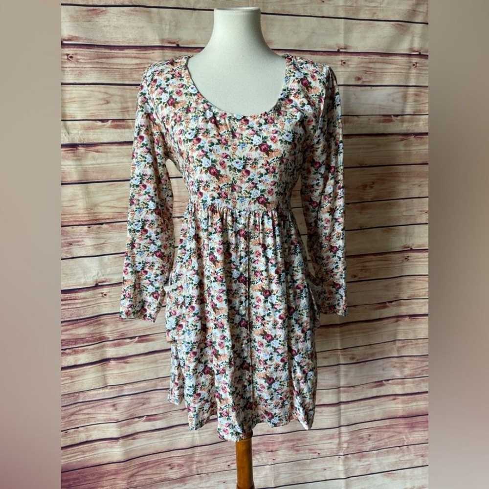 Vintage 80s Floral Long Sleeve Button Dress, Size… - image 1