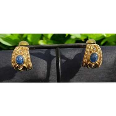 Vintage AVON Goldtone Navy Blue and Rhinestone Dr… - image 1