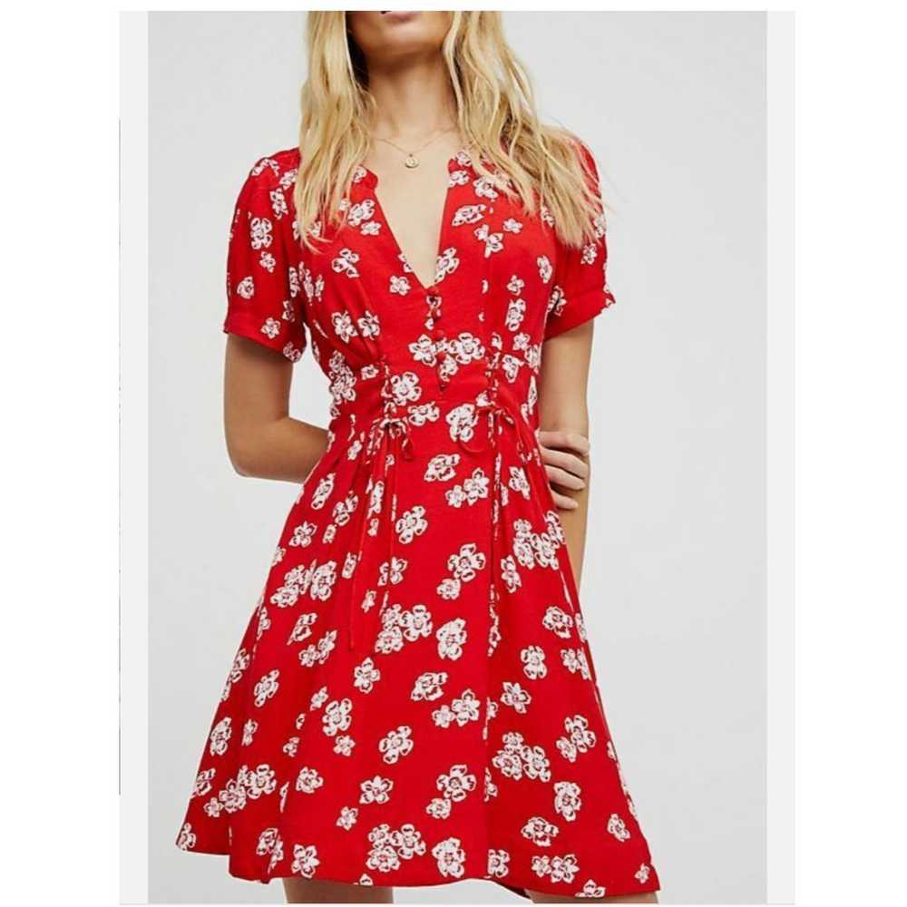 Free People Dream Girl Mini Floral Red Dress Size… - image 1