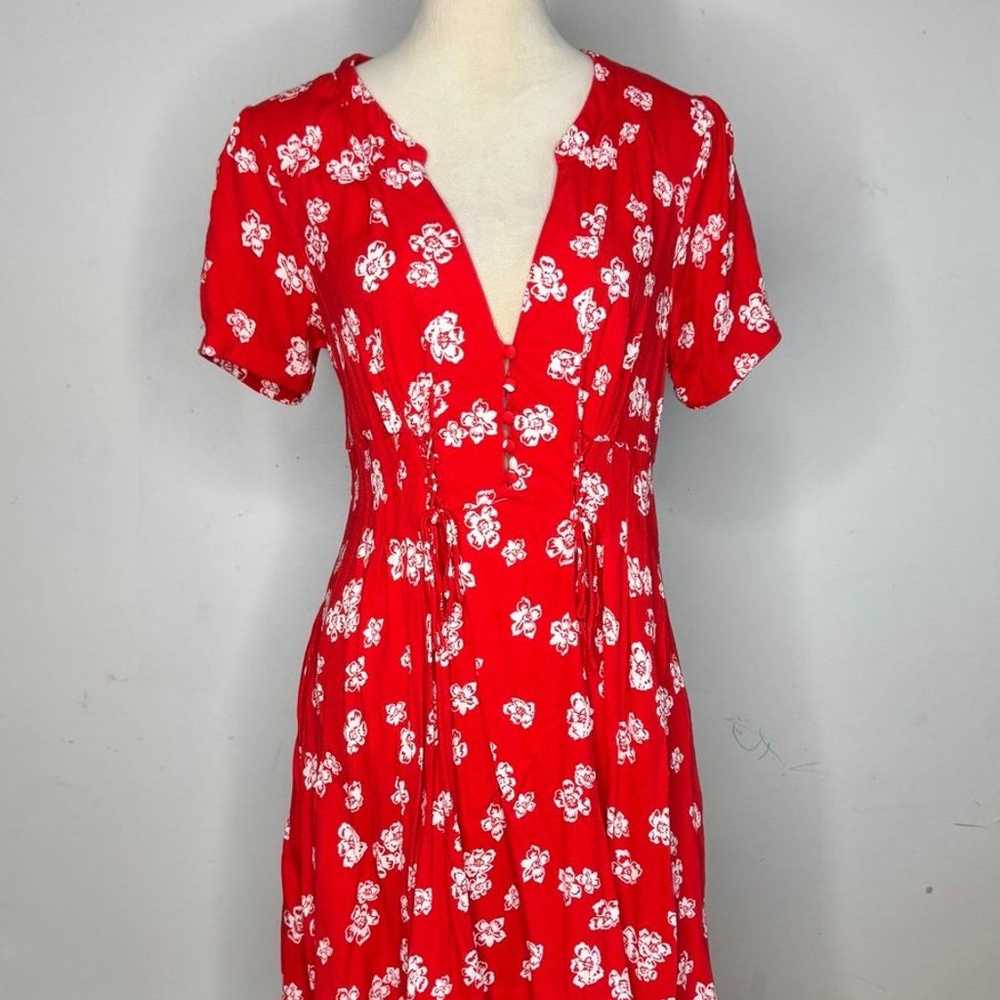 Free People Dream Girl Mini Floral Red Dress Size… - image 3