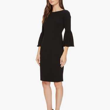 Calvin Klein Black Crepe Chiffon Bell Sleeve Sheat