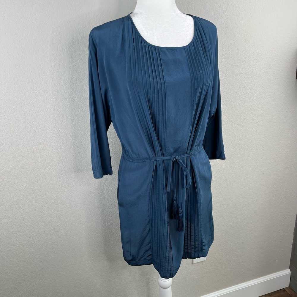 Greylin Pleated 100% Silk Blue Mini Dress Tie Wai… - image 12